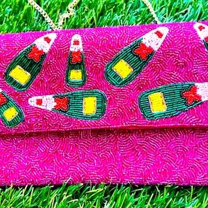 Pink beaded clutch handbag purse